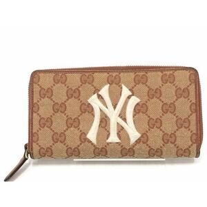 GUCCI × NY New York Yankees Gucci Shima Beige Long Wallet Round Zip